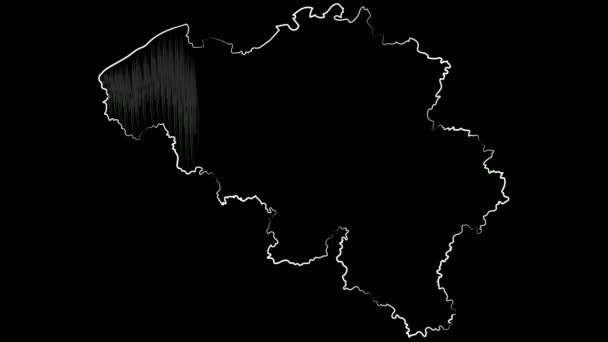地図と旗を彩るルーヴェン・ベルギー。モーションデザイン. — ストック動画