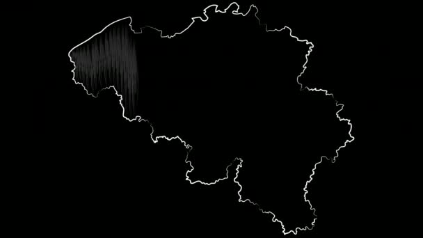 Kortrijk Belçika haritayı ve bayrağı boyuyor. Hareket tasarımı. — Stok video