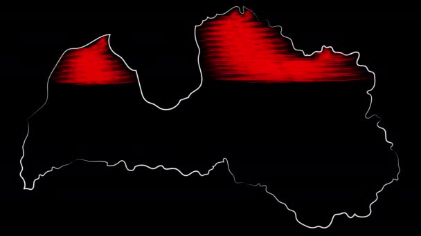 Letônia colorir o mapa e bandeira. Desenho de movimento . — Vídeo de Stock