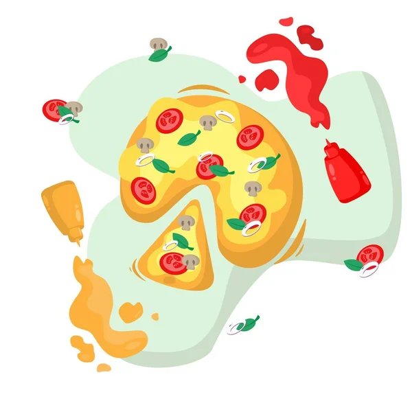 Cartoon Vector of Italian Pizza. Pepperoni and tomato — Stock Vector