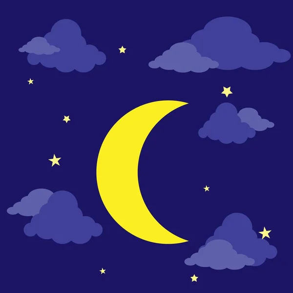 Ilustración vectorial de la luna brillante de dibujos animados en el cielo — Vector de stock