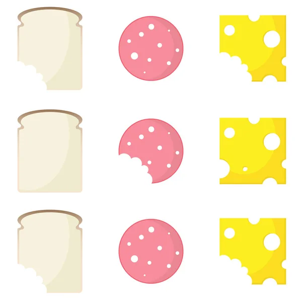 Pain, saucisse et fromage. Sandwich Ingrédients vecteur . — Image vectorielle
