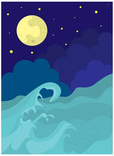 海の波を背景に夜空. — ストックベクタ