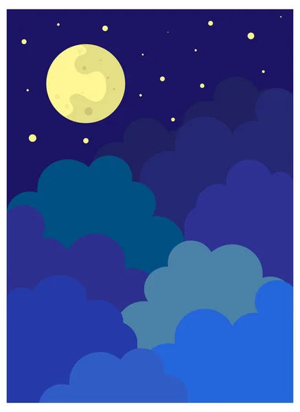 Bright luminous moon. Against the background of the night starry sky. — Stock Vector