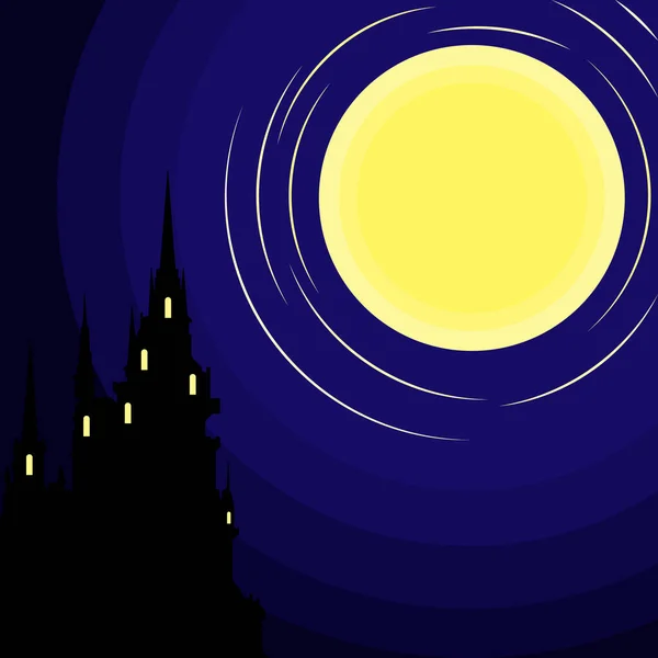 背景月の暗い城。ベクトル満月 — ストックベクタ