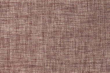 Yoğun dokuma kumaş, closeup torbalama koyu kahverengi zemin. Tekstil makro yapısı.