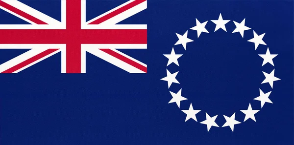 Flaga narodowa Wysp Cooka, tło tekstylne. Symbol kraju oceanii światowej — Zdjęcie stockowe