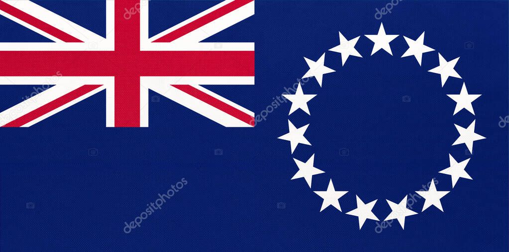 Cook Islands national fabric flag, textile background. Symbol of world oceania country