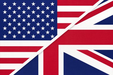 Usa, İngiltere 'ye karşı tekstil ulusal bayrağı. Amerikan ve Avrupa ülkeleri arasındaki ilişki..