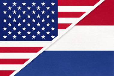 Usa, Hollanda 'ya karşı tekstil ulusal bayrağı. Amerikan ve Avrupa ülkeleri arasındaki ilişki.