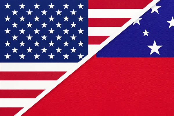 USA vs Samoa bandera nacional de textil. Relación entre países americanos y de Oceanía . — Foto de Stock