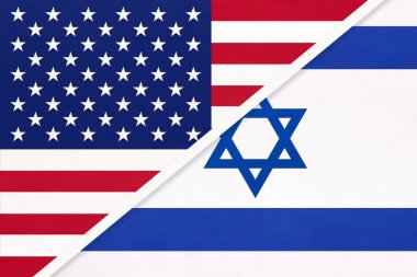 Usa, İsrail bayrağına karşı tekstil. İki Amerikan ve Asya ülkesi arasındaki ilişki.