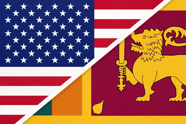 Уса проти Республіки Шрі-Ланка національний прапор з текстилю. Відносини між двома американськими та азійськими країнами. — стокове фото