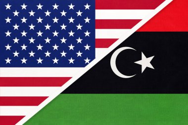 Usa, Libya bayrağına karşı tekstil. İki Amerikan ve Afrika ülkesi arasındaki ilişki.