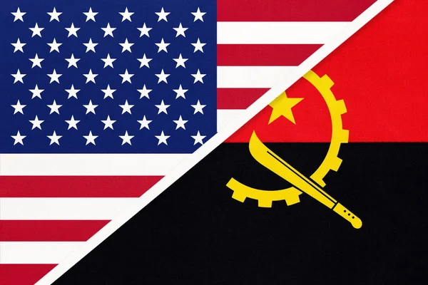 USA vs Angola national flag from textile. Relationship between two american and african countries. — Stock Photo, Image