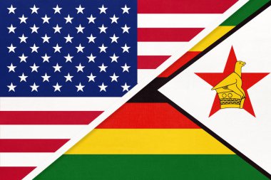 Usa, Zimbabwe 'ye karşı tekstil ulusal bayrağı. İki Amerikan ve Afrika ülkesi arasındaki ilişki.