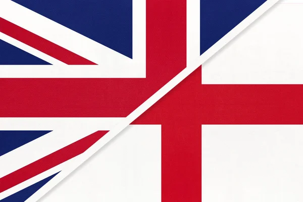 イギリスとイギリスの国旗と繊維の国旗。二つの欧州諸国の関係. — ストック写真