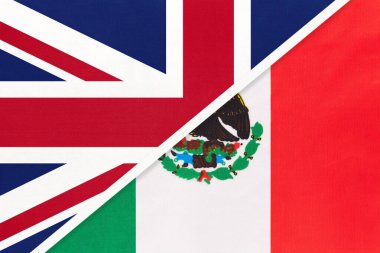 Büyük Britanya ve İrlanda Birleşik Krallığı tekstil konusunda Meksika bayrağına karşı. İki Avrupa ve Amerikan ülkesi arasındaki ilişki, ortaklık ve ekonomi.