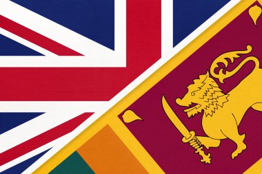 İngiltere ve İrlanda Birleşik Krallığı, Sri Lanka Demokratik Sosyalist Cumhuriyeti 'ne karşı tekstil ulusal bayrağına karşı. İki Avrupa ve Asya ülkesi arasındaki ilişki, ortaklık ve ekonomi.