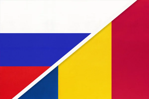 Rusko Nebo Ruská Federace Rumunsko Národní Vlajka Textilu Vztah Partnerství — Stock fotografie