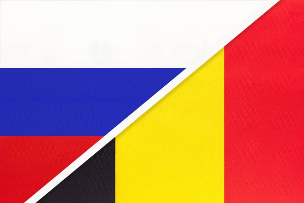 Russia Russian Federation Kingdom Belgium National Flag Textile Relationship Partnership — Stock Photo, Image