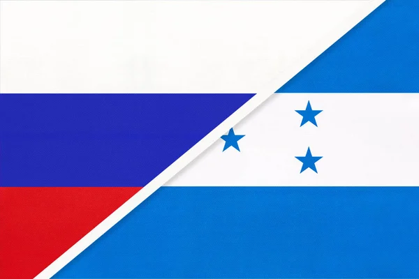 Russland Oder Russische Föderation Gegen Republik Honduras Nationalflagge Aus Textil — Stockfoto