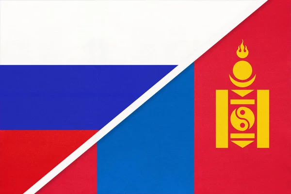Rusko Nebo Ruská Federace Mongolská Národní Vlajka Textilu Vztah Partnerství — Stock fotografie