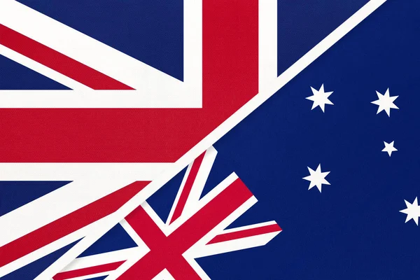 Zjednoczone Królestwo Wielkiej Brytanii Irlandii Przeciwko Australii Flaga Narodowa Tekstyliów — Zdjęcie stockowe