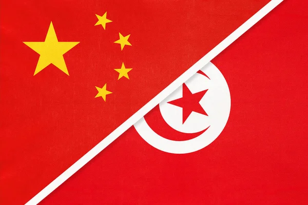 Китайська Народна Республіка Або Кнр Проти Тунісу Національний Прапор Текстилю — стокове фото