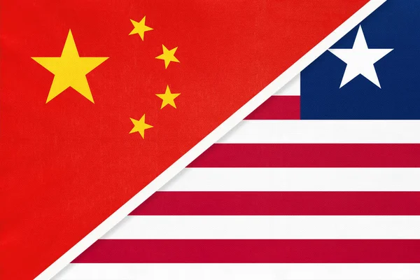 People Republic China Prc Liberia National Flag Textile Relationship Partnership — Stock Photo, Image