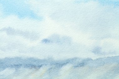 Soyut sanat arka planı açık mavi ve beyaz renkler. Yumuşak kot gradyanlı tuvalde suluboya boya. Kağıt üzerinde dalga desenli bir sanat eseri. Doku arkaplanı, makro.