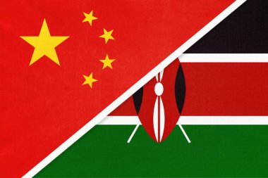 Çin Halk Cumhuriyeti ya da PRC, Kenya ulusal bayrağına karşı tekstil. İki Asya ve Afrika ülkesi arasındaki ilişki, ortaklık ve ekonomi.