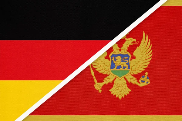 Bundesrepublik Deutschland Gegen Montenegro Symbol Zweier Nationalflaggen Aus Textil Beziehungen — Stockfoto