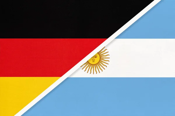 Bundesrepublik Deutschland Gegen Argentinien Symbol Zweier Nationalflaggen Aus Textil Beziehungen — Stockfoto