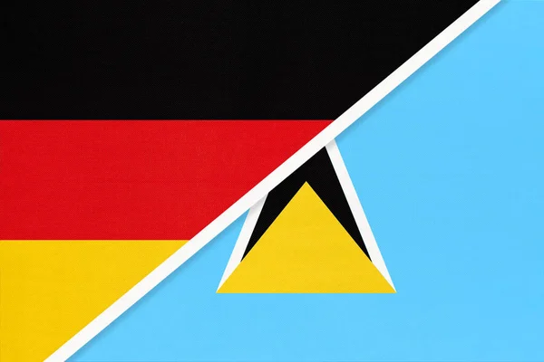 Bundesrepublik Deutschland Gegen Lucia Symbol Zweier Nationalflaggen Aus Textil Beziehungen — Stockfoto