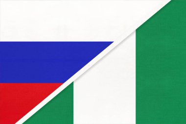 Rusya ya da Rusya Federasyonu Nijerya Federal Cumhuriyeti 'ne karşı tekstil bayrağının iki sembolü. Asya ve Afrika ülkeleri arasındaki ilişki, ortaklık ve şampiyonluk.