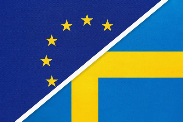 Avrupa Birliği Veya Sveç Krallığına Karşı Tekstil Ulusal Bayrağı Avrupa — Stok fotoğraf