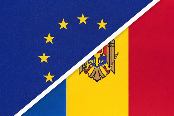 Ευρωπαϊκή Ένωση Κατά Δημοκρατίας Της Μολδαβίας Εθνική Σημαία Από Ύφασμα — Φωτογραφία Αρχείου
