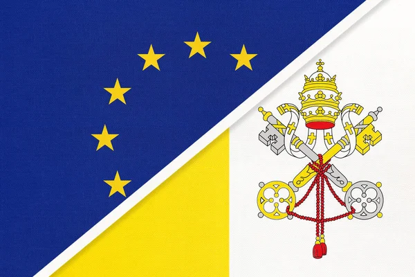 Európai Unió Vagy Kontra Vatikánvárosi Állam Nemzeti Zászló Textilből Európa — Stock Fotó