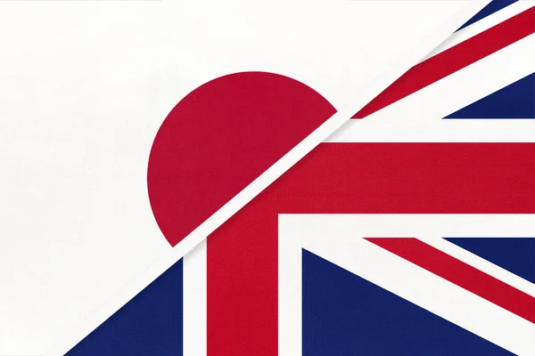 Япония Против Великобритании Великобритании Символ Двух Национальных Флагов Текстиля Отношения — стоковое фото