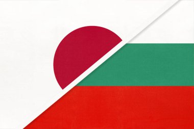 Japonya, Bulgaristan Cumhuriyeti 'ne karşı, tekstil sektöründen iki ulusal bayrağın sembolü. Avrupa ve Asya ülkeleri arasındaki ilişki, ortaklık ve şampiyonluk.