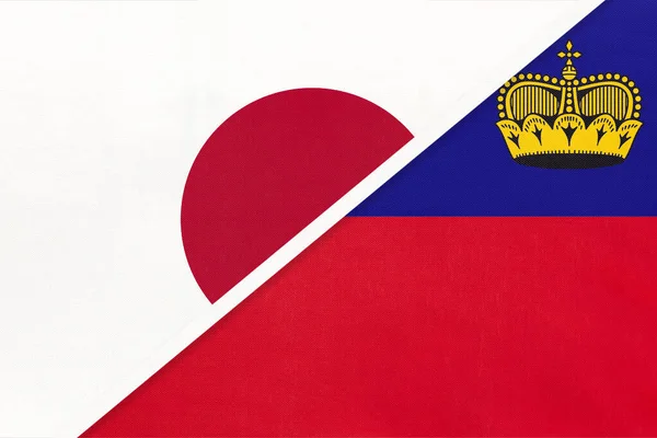 Japán Kontra Liechtensteini Hercegség Textilből Készült Két Nemzeti Zászló Szimbóluma — Stock Fotó