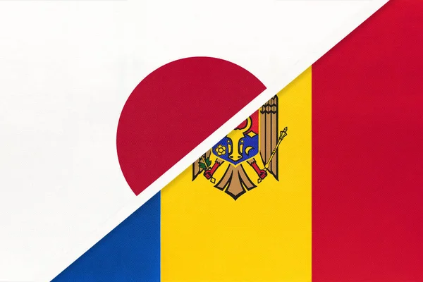 Japán Moldova Szimbóluma Két Nemzeti Zászlók Textilből Európai Ázsiai Országok — Stock Fotó