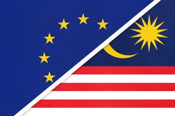 European Union Malaysia National Flag Textile Symbol Council Europe Association — Stock Photo, Image