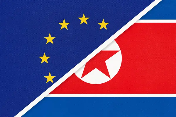 Bandera Nacional Unión Europea Corea Del Norte Procedente Del Textil —  Fotos de Stock