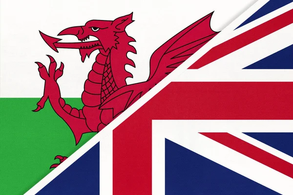 United Kingdom of Great Britain and Ireland and Wales national flag from textile. Relationship, partnership and economic between European countries.