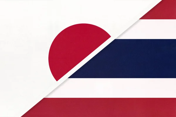 Japón Tailandia Siam Símbolo Dos Banderas Nacionales Textiles Relación Asociación — Foto de Stock