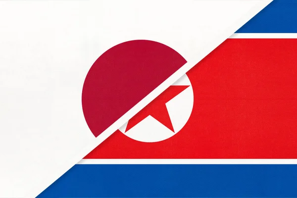 Japón Corea Del Norte Símbolo Dos Banderas Nacionales Textiles Relación —  Fotos de Stock