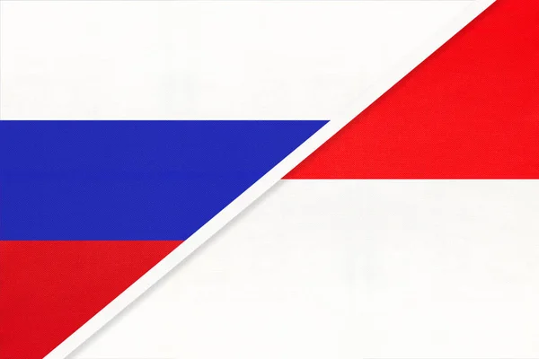 Russia Russian Federation Indonesia National Flag Textile Relationship Partnership Economic — Stock Photo, Image