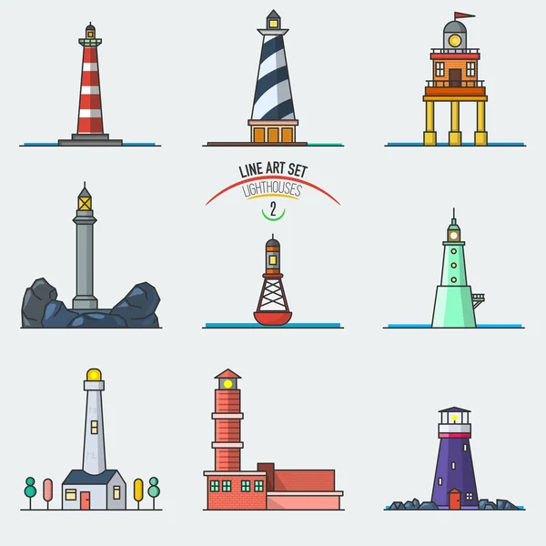 Reizen vuurtoren water zeilen signaal navigatie symbool. — Stockvector